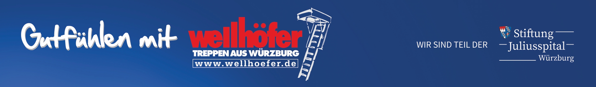 Logo Gutfühlen mit Wellhöfer Treppen. Wir stehen zu unserer Verantwortung und sind Teil der Stiftung Juliusspital.